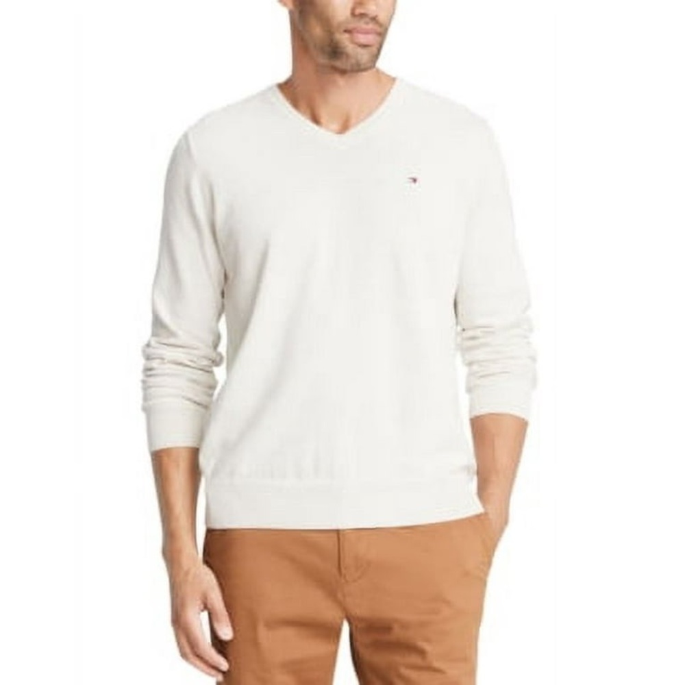 TOMMY HILFIGER Signature Men's Cream V-Neck Cotton Regular Fit Sweater Size S